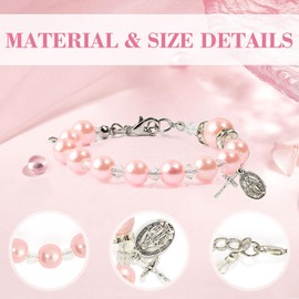 First Communion Gifts for Girls Cross Pearl Bracelet Baptism Communion Catholic Rosary Gifts for Granddaughter Daughter Niece, Easter Basket Stuffers for Teens (First Communion-Pink)