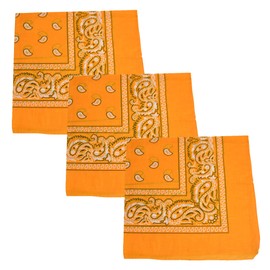 Set of 3 Large Cotton Paisley Bandanas - Light Orange