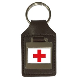 Red Cross Engraved Leather Keyring Silver One Size, silver
