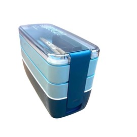MONZO, Lunch Box 900 Ml LIBRE DE BPA, 3 Pisos, Cubiertos Incluidos, Eco Friendly (AZUL)