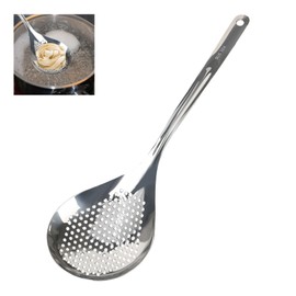 Trendecor Stainless Steel Skimmer Ladle 35.4 x 10.8 cm Kitchen Aid Metal Skimmer Spoon Skimmer Ladle with Long Handle Ergonomic Long Handle Strainer Spoon for Vegetables Pasta