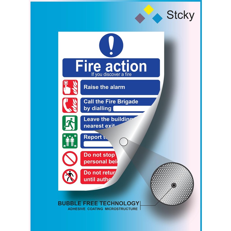Stcky Fire Action Notice Sign - 20 x 30 cm