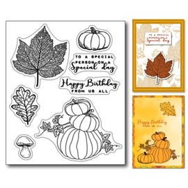 Arbuya Autumn Pumpkin Clear Rubber Stamps Maple Leaves Oak Leaf Mushroom Reusable Silicone Transparent Seals Stamps for Card Making DIY Scrapbooking Journaling Photo Album Decoration