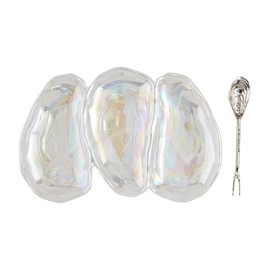 Mud Pie Oyster Triple Dip; dish 6" x 9" | utensil 5 1/2"