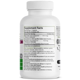 Bronson Milk Thistle Silymarin Marianum & Dandelion Extract Liver Health Support, Antioxidant Support, Detox, 90 Capsules