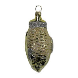 Lauschaer Glas Christbaumschmuck Fisch Gold Christbaumschmuck mundgeblasen,handdekoriert