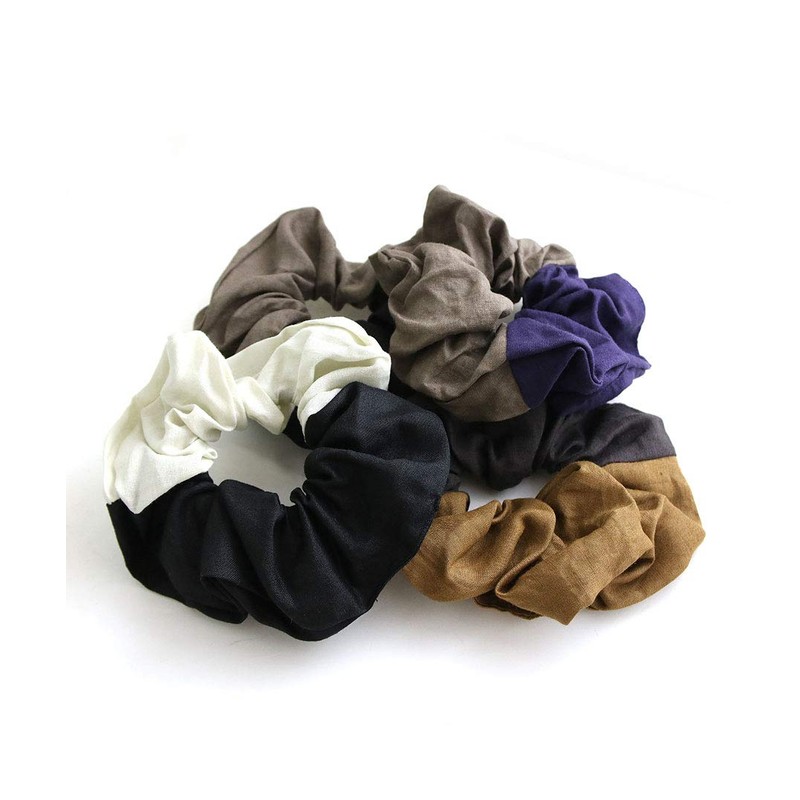 VINGTAINE HS-138-BR- Bi-Color, Scrunchy, Big, Large, Linen, Casual, Two-Tone Hair
