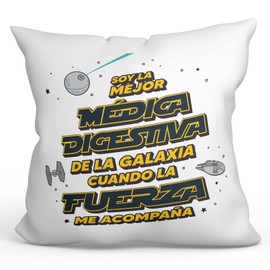 Mugffins Kissen mit Füllung mit Spruch für ÄRZTIN FÜR VERDAUUNGSMEDIZIN - Auf Spanisch - Mejor de la Galaxia Cuando Fuerza me Acompaña - 40 x 40 cm - Lustiges Geschenk Mitarbeiter