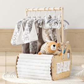 GiftAmaz Large Wooden Baby Shower Crate Closet, Cradle Shaped Baby Shower Basket with Handle, Welcome Gift Basket for Newborn Baby Boys Girls Nursery, Pregnancy Gifts for New Mom Parents