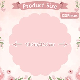 120 Pcs Light Pink Paper Placemats, 13.5 Inch Disposable Scalloped Placemat Round Table Place Mats Decorative Paper for Birthday Wedding Bridal Shower Baby Shower Banquet Tea Party