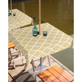 QueenKer Yellow Outdoor Tablecloth with Umbrella Hole and Zipper 54 x 54 Inch Abstract Geometric Art Table Cover for Square Tables Waterproof Tabletop Collection for Patio Garden Picnic Camping