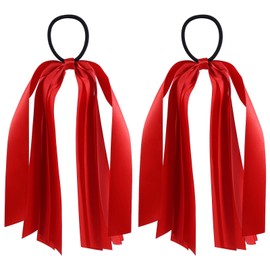 Red Ribbon Hair Ties Cheer Long Tassel Elastic Hairbands Handmade Girls Women Ponytail Holder Hair Accessories for Holiday Party