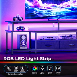 Huuger TV Stand for 65 70 75 Inch TV, Entertainment Center with Power Outlets and LED Lights, TV Console for Living Room, Media Console with Drawers and Shelves, Black