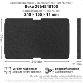 Siegvoll 12 x Tumble Dryer Sponge Filter for Beko Grundig Blomberg ElektraBregenz 2964840100, Evaporator Filter Sponge 240 x 155 x 11 mm, Lint Filter for Heat Pump and Condenser Dryer