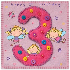Twizler 3rd Birthday Card For Girl with Fairy Princess and Butterfly - Three Year Old - Age 3 - Childrens Birthday Card - Girls Birthday Card - Happy Birthday Card