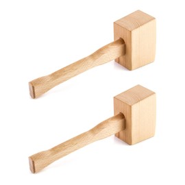 QWORK Wooden Mallet, 2 Pack 9.5" Manual Ice Hammer Mallet Beech Solid Carpenter Wood Hammer Woodworking Hand Tool