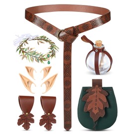 Seenelling 8 Pcs Women Renaissance Accessories Medieval Viking Belt Pouch Fairy Headband Elf Ears Potion Bottle