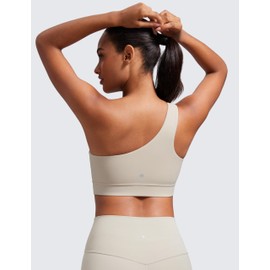 CRZ YOGA Butterluxe Womens One Shoulder Sports Bra - Sleeveless One Strap Low Impact Asymmetrical Workout Yoga Bra Mojave Tan Medium