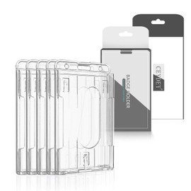 CEYDEY 5 Pack Vertical ID Card Holder 2-3 Card Hard Plastic Transparent Dual Sided Heavy Duty Credit Card Holder