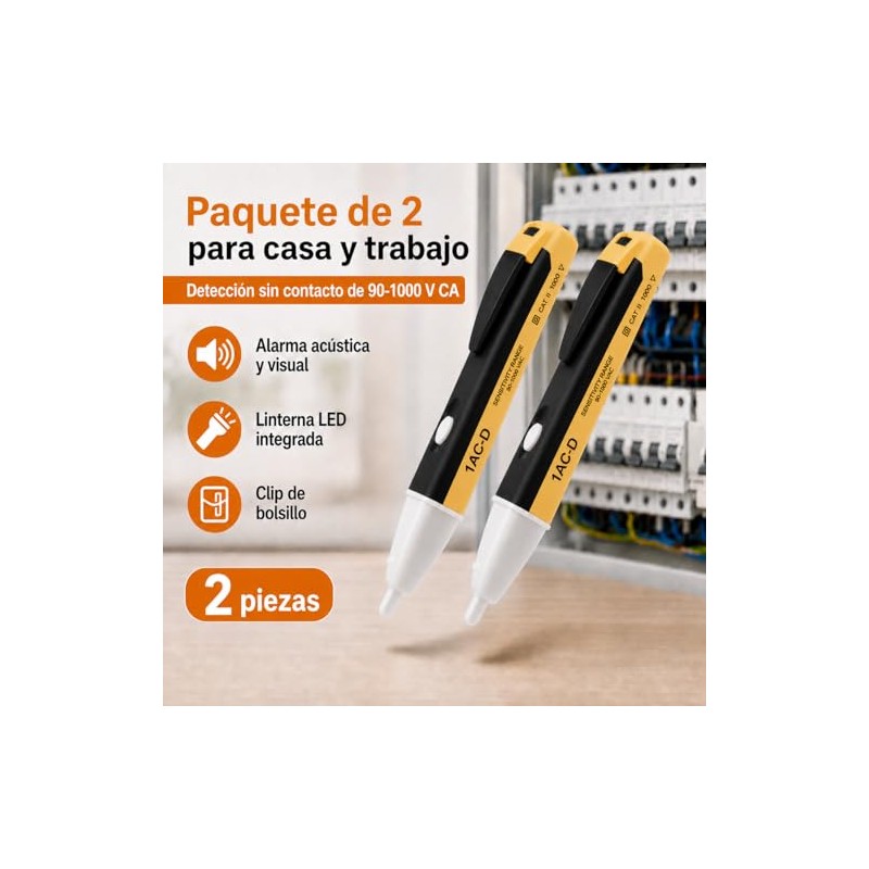 Probador de Voltaje Sin Contacto 2 Piezas con Linterna LED