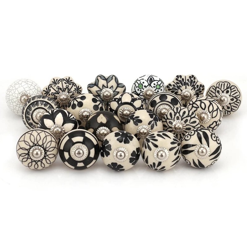 ATCUSA Indian Handmade Assorted Black and White Ceramic Door Knobs