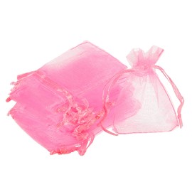 MECCANIXITY 50pcs Organza Bags 2x3 Inch Drawstring Favor Pouches Sheer Mesh Bag for Gift Jewelry Wedding Party Christmas Candy Pink