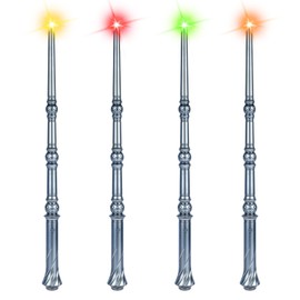 EnrichFun Light Up Magic Wand with Sounds & 4 Color Lights - 4PCS Illuminating Wizard Witch Toy Wands for Kids - Cosplay Birthday Party Favors, Silver