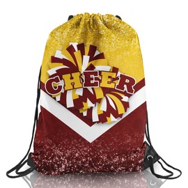 Cheer Drawstring Backpack Cheerleading Drawstring Gym Bag Cheerleader Gifts for Cheerleader (Gold&Red,1 Pcs)