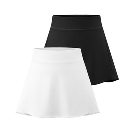 Star Vibe 2 Pack Tennis Golf Skirts for Women High Waisted with Pockets Skort Athletic Shorts Sports Running Black/White L