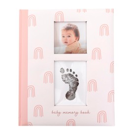 Little Blossoms by Pearhead Rainbow First 5 Years Baby Memory Book for Tracking Milestones, Girl Keepsake, Pregnancy Journal, with Ink Pad For Newborn Handprint or Footprint, Pink Rainbow