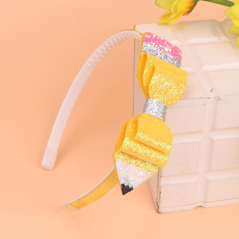 Back to School Yellow Glitter Pencil Headband