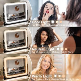 FENNIO Vanity Mirror with Lights 22"x17",LED Lighted Makeup Mirror,Large Makeup Mirror with Lights,Touch Screen with 3-Color Lighting,Led Mirror Makeup,Dimmable,for Vanity Desk Tabletop,Bedroom