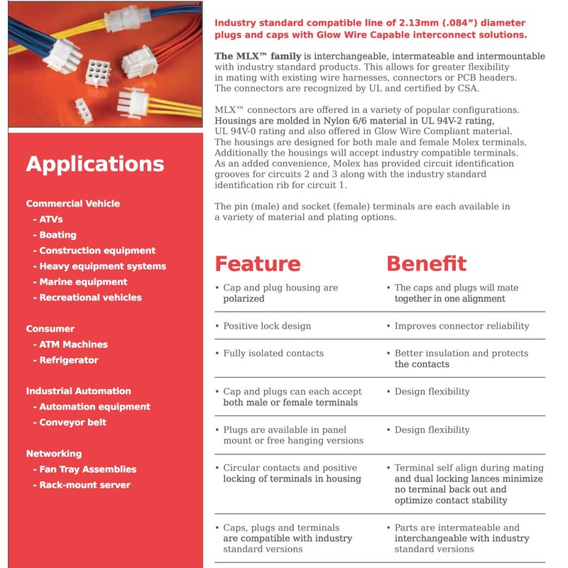 2-Pin Molex 2.13mm (.084") Connector Kit, 14-20 AWG Arcade Pinball