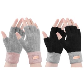 Fingerless Gloves For Women - Winter Thermal Gloves Warm Soft Knit Half Fingers Mittens for Ladies Driving Working Typing UK