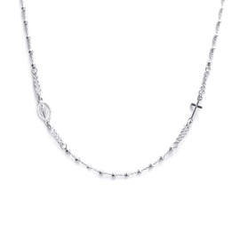 Short Rosary Necklace Made of 925 Silver - Cross and Virgin Mary Locket - Linea Italia, Jewellery Made in Italy