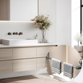 Suction Cup Towel Rack, Adjustable 12–24 in Wall Mounted Bathroom Towel Holder, Plastic and Aluminum Telescopic Bar with Rotating Arm, Drill-Free Mount for Renters and Family Bathrooms