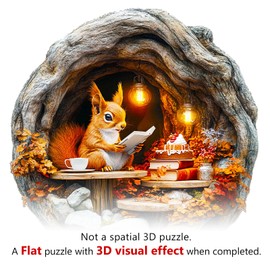 KaayeeWood Wooden Puzzle for Adults, 3D Vision Effect Cave Squirrel Wooden Puzzle, Unique Wooden Puzzle with Gift Box, Gifts for Children and Adults (34 x 33.4 cm, 300 Pieces)