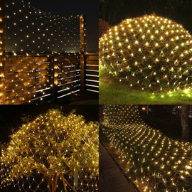 MULTI-SPARKING Christmas Net Lights Outdoor Mesh Lights 9.8ft x 6.6ft 198 LED Warm White Net Lights Plug in 8 Modes Connectable for Lawn Bushes Wedding Decorations