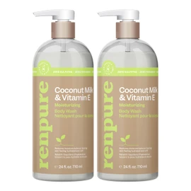 RENPURE Renpure Coconut Milk & Vitamin E Moisturizing Body Wash - Gently Cleanses & Restores Moisture Balance - For Soft, Hydrated & Healthy-Looking Skin - With Coconut Oil & Vitamin E - 24 Fl Oz, 2 Pack