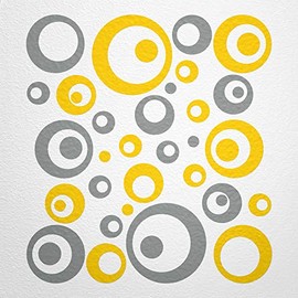 WANDfee® Wall Tattoo, Circles, Dots, 50 Stickers, Colour Choice For Children's Bedroom, Living Room, Hallway, Bathroom, Kitchen, Tile Stickers, yellow