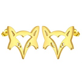 Cute Fox Earring Stainless Steel Minimalist Wild Canidae Stud Earrings for Women Men Animal Lover Jewelry Gift (gold)