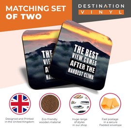 2 x MDF Glossy Top Coasters Square - Motivational Mountain Climb 12997