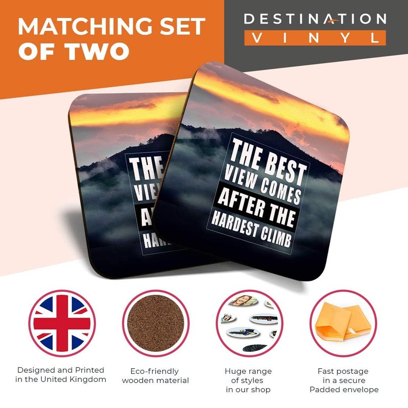 2 x MDF Glossy Top Coasters Square - Motivational Mountain