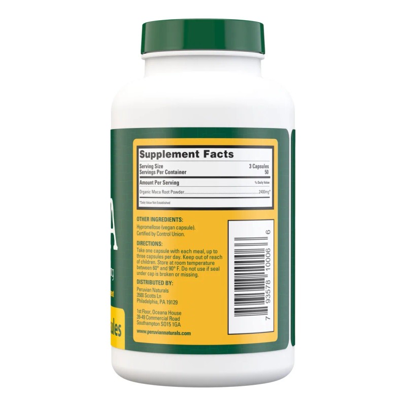 Peruvian Naturals Cápsulas Maca Orgánica 150 Píldoras
