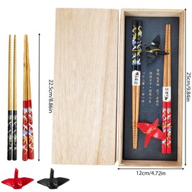 BAIFULAI 2 Pairs Sushi Chopsticks Set, Wooden Sushi Sticks with Ceramic Paper Crane Holder, Sustainable Chopsticks Japanese Chinese Korean Taiwanese, Japan Gift