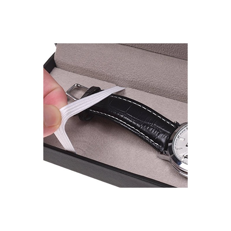 BLUECELL Black PU Leather Rectangle Bracelet Watch Gift Box Case