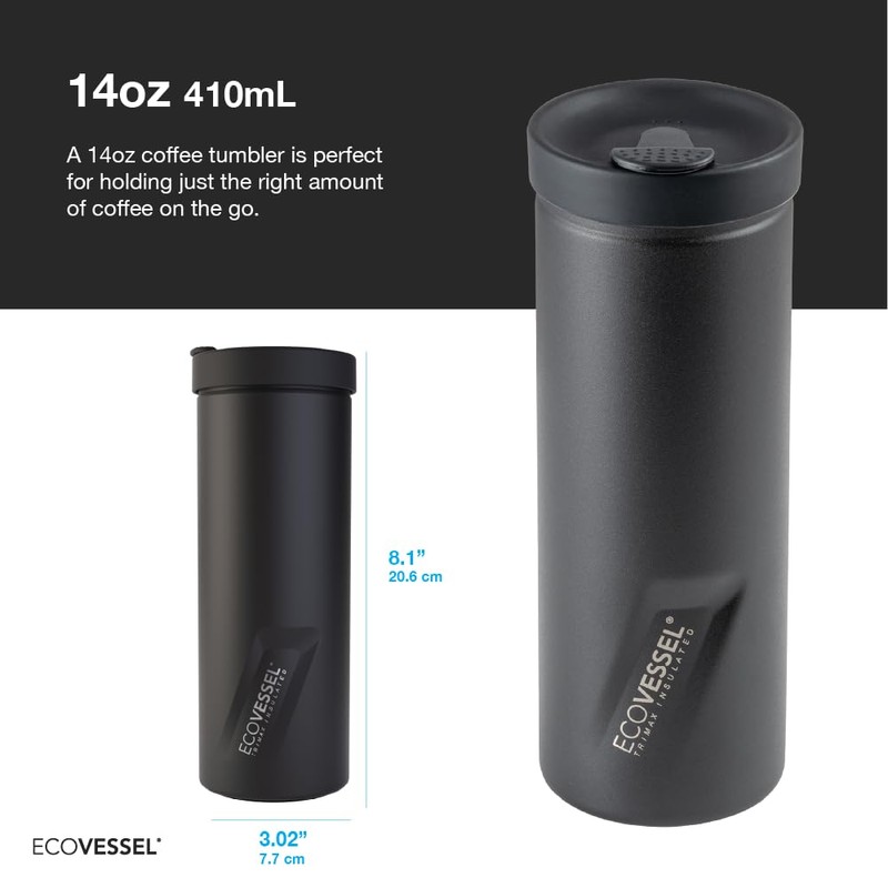 EcoVessel - Prensa francesa portátil, cafetera de viaje, aislada, acero
