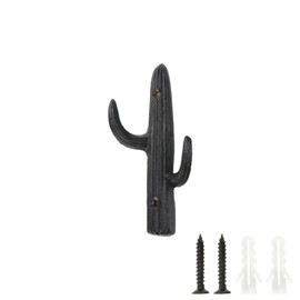 Pastlla Vintage Cast Iron Cactus Double Wall Mount Hanger Hooks Decorative Wall Mounted Hooks for Coats, Bags, Hats, Keys, Towels - with Screws - Brown