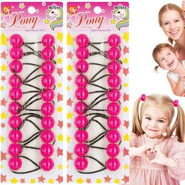 20 Pcs 20mm Hair Ties Hair Accessories for Girls Cute Hair Ties with Balls Bubble Twinbead Ponytail Holders (Magenta Pink)