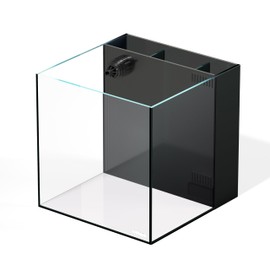 LANDEN 35C 7.2 Gallon Ultra Clear All Glass Rimless Low Iron Aquarium Tank with Rear Filtration Chamber(Pump Included) for Salt and Fresh Water.13.8''Wx13.8''Dx13.8''H 35cm Cube in 6mm Thickness